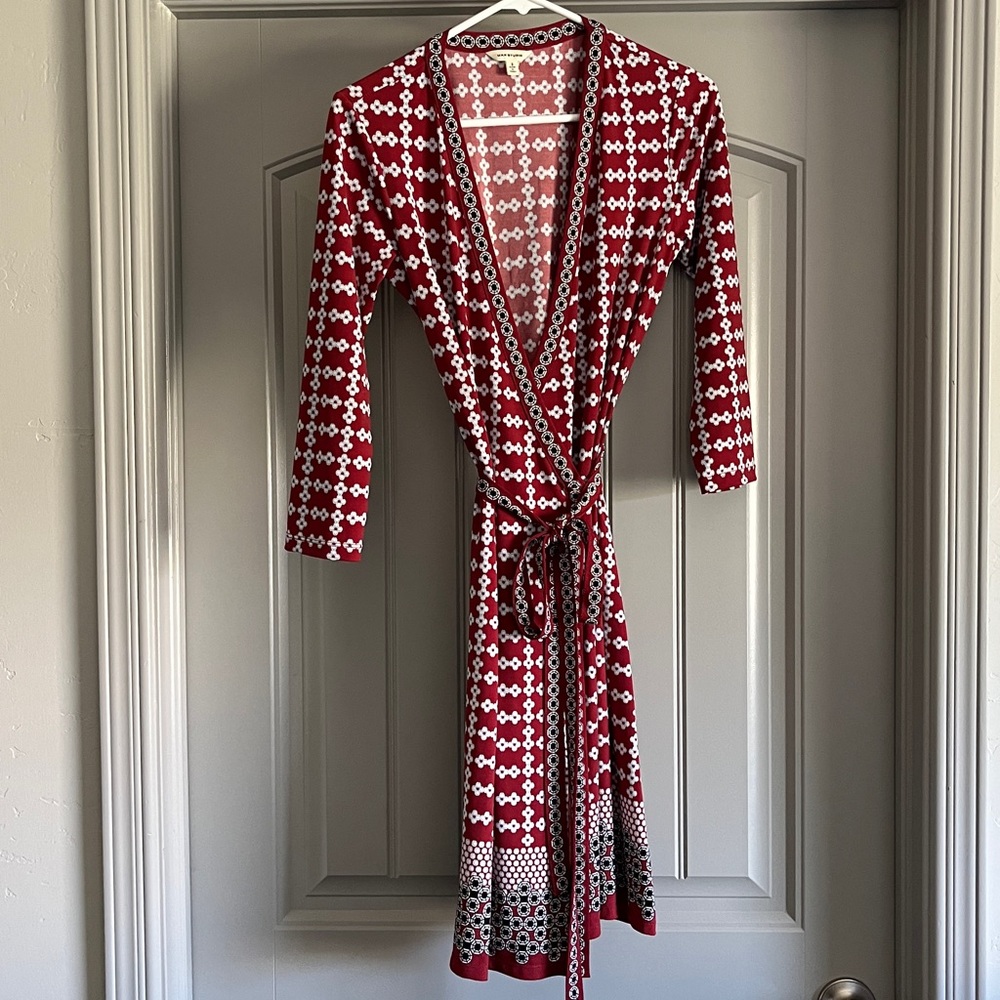 Max Studio Red Geometric Wrap Dress